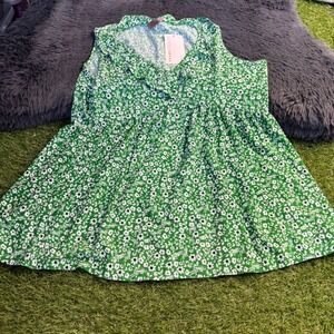 Amana Top womens XL Green Floral‎ Sleeveless Mini Dress Ruffle Neck
